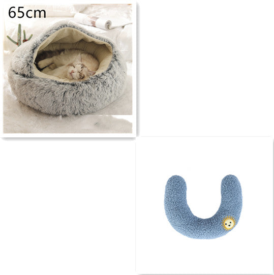 2 In 1 Dog And Cat Bed Pet Winter Bed Round