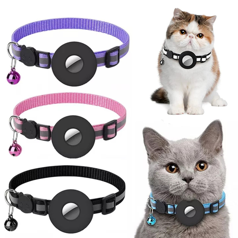 Track your cat with a reflective waterproof AirTag collar holder – safe and comfortable.