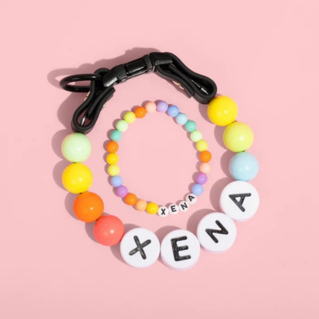 Pet Beaded Name Collar With Bracelet Set